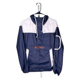 Columbia Women's Jacket Blue White Color Block Windbreaker Hooded Rain Jacket S